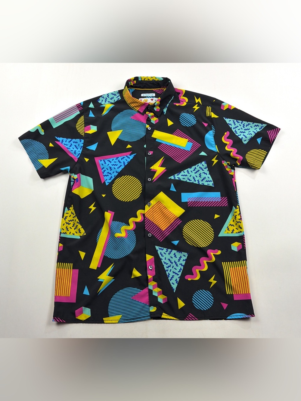 Oh Snap Drill Clothing Geometric Mens Large Short Sleeve Button Shirt 80s 90s